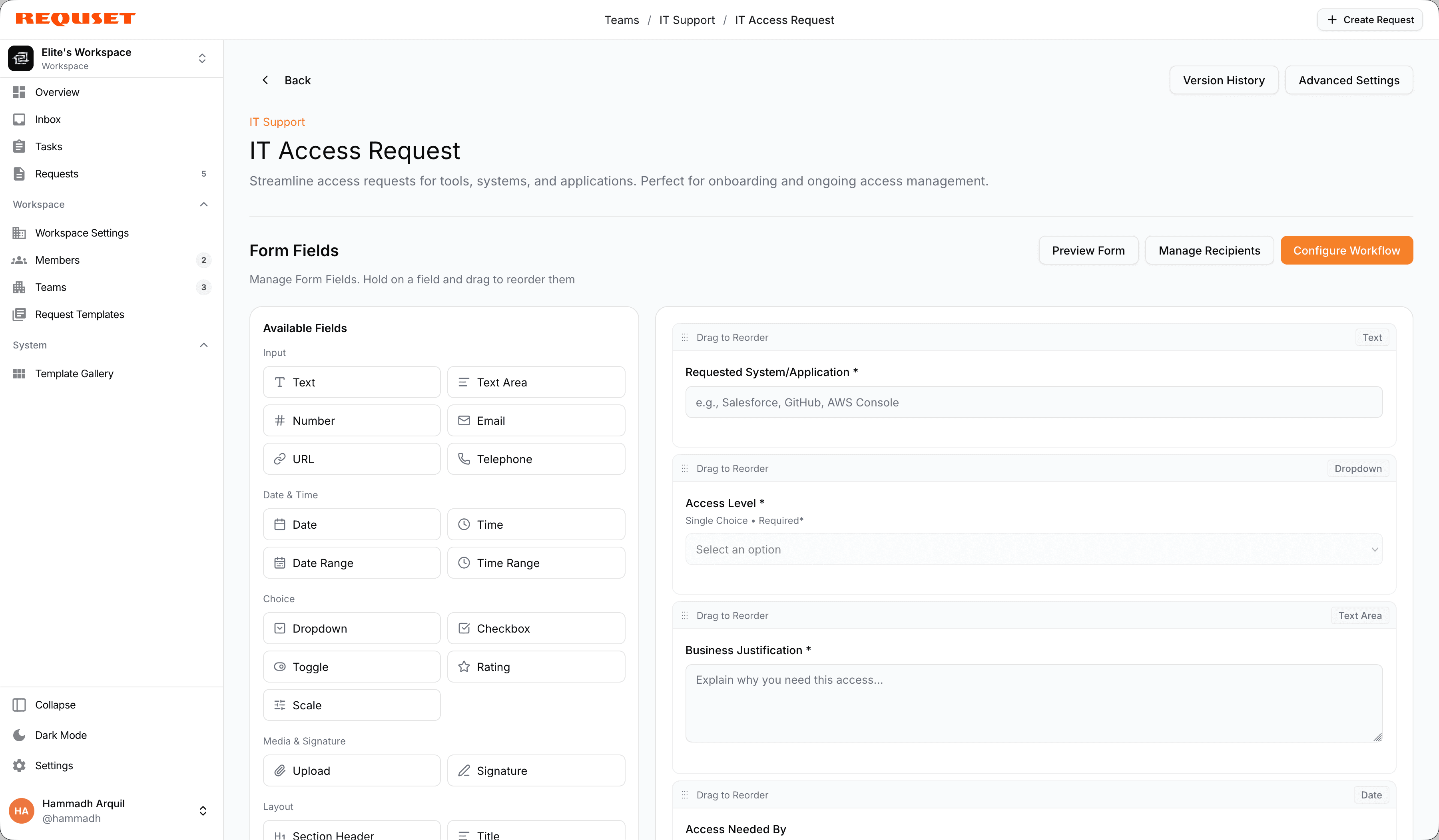 Requset product interface preview